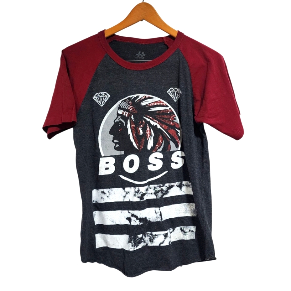 Take That Red, Dark Gray Native American Boss Baseball T-Shirt Size M